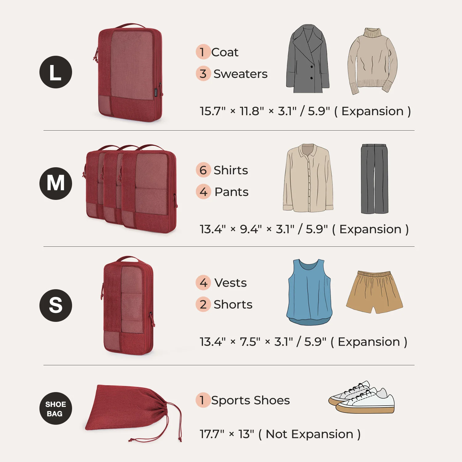 6PCS Compression Travel Packing Cubes for Suitcases - Image 15