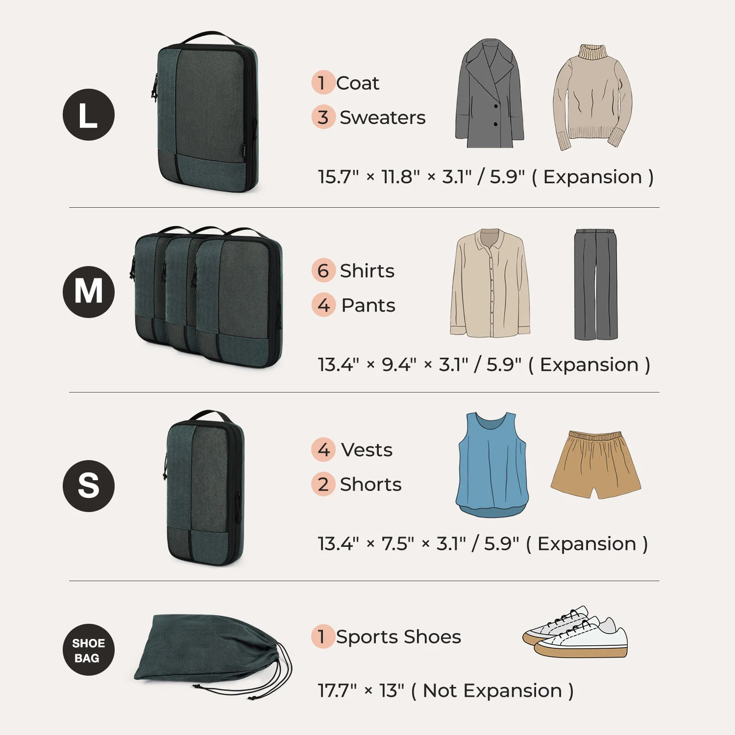 6PCS Compression Travel Packing Cubes for Suitcases - Image 21