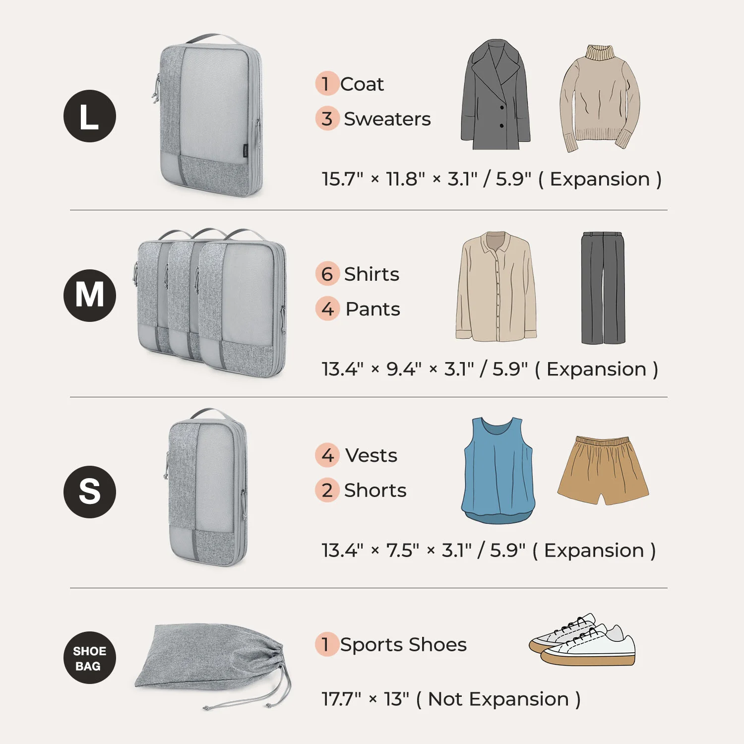 6PCS Compression Travel Packing Cubes for Suitcases - Image 31