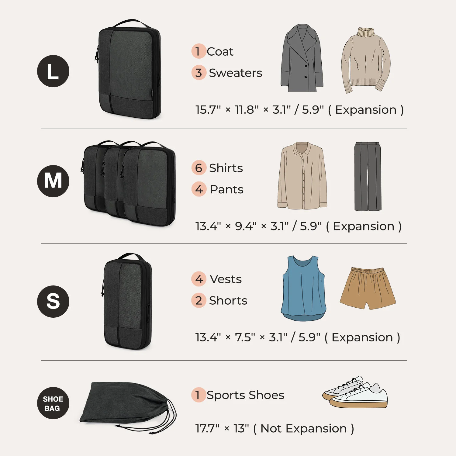 6PCS Compression Travel Packing Cubes for Suitcases - Image 4