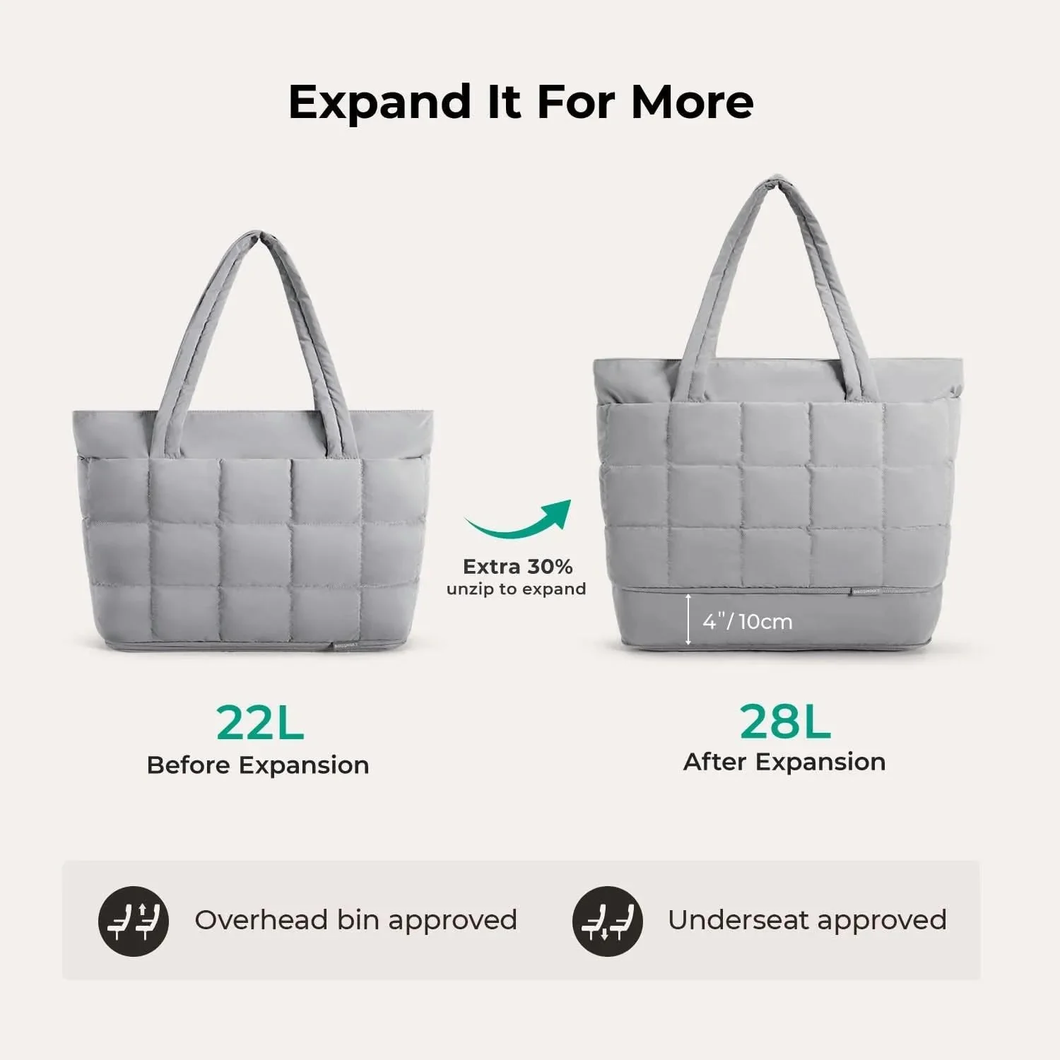 Bubble 22L-28L Expandable Puffer Travel Tote Bag - Image 14
