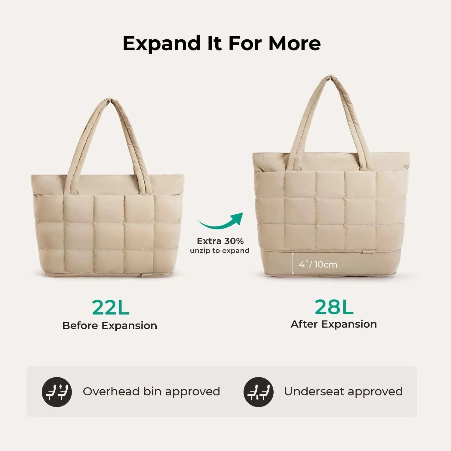 Bubble 22L-28L Expandable Puffer Travel Tote Bag - Image 3