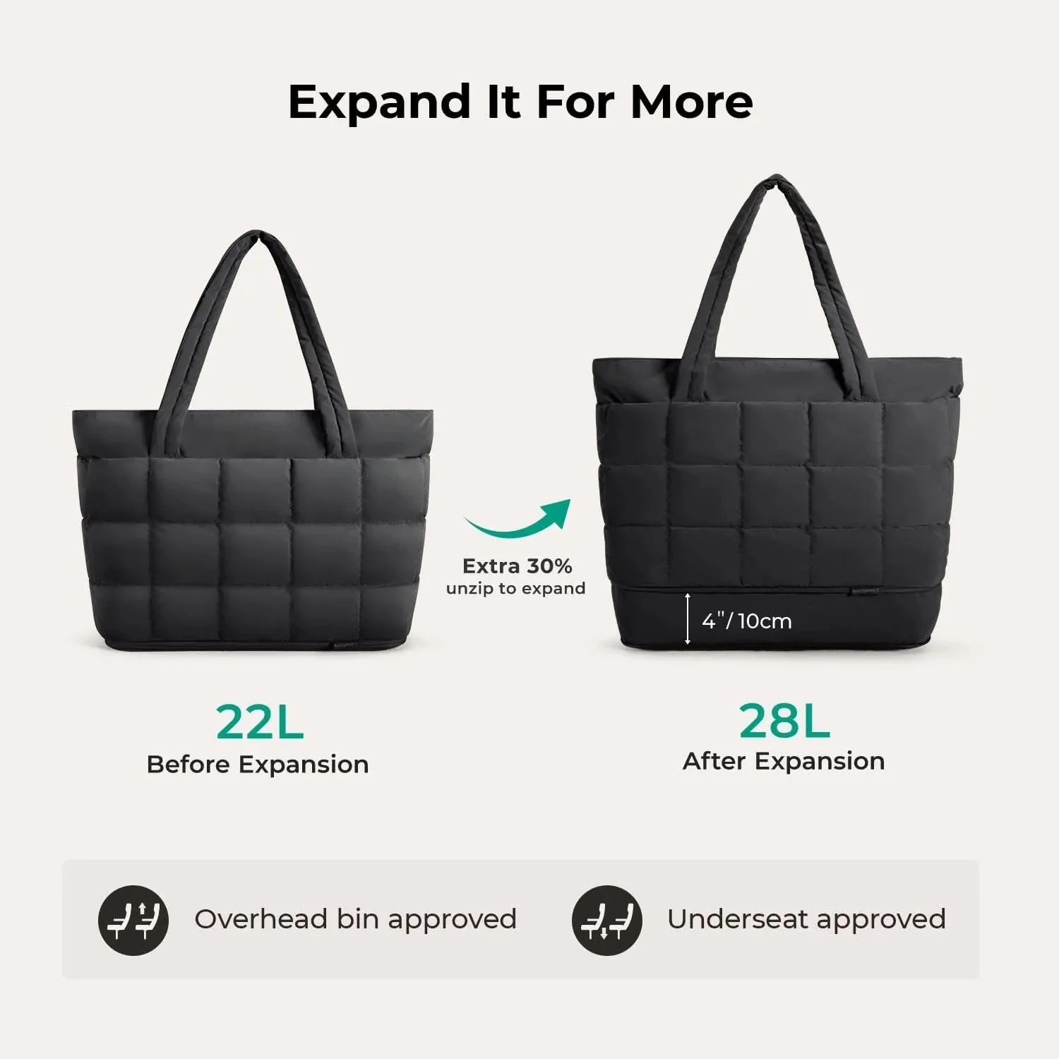 Bubble 22L-28L Expandable Puffer Travel Tote Bag - Image 36